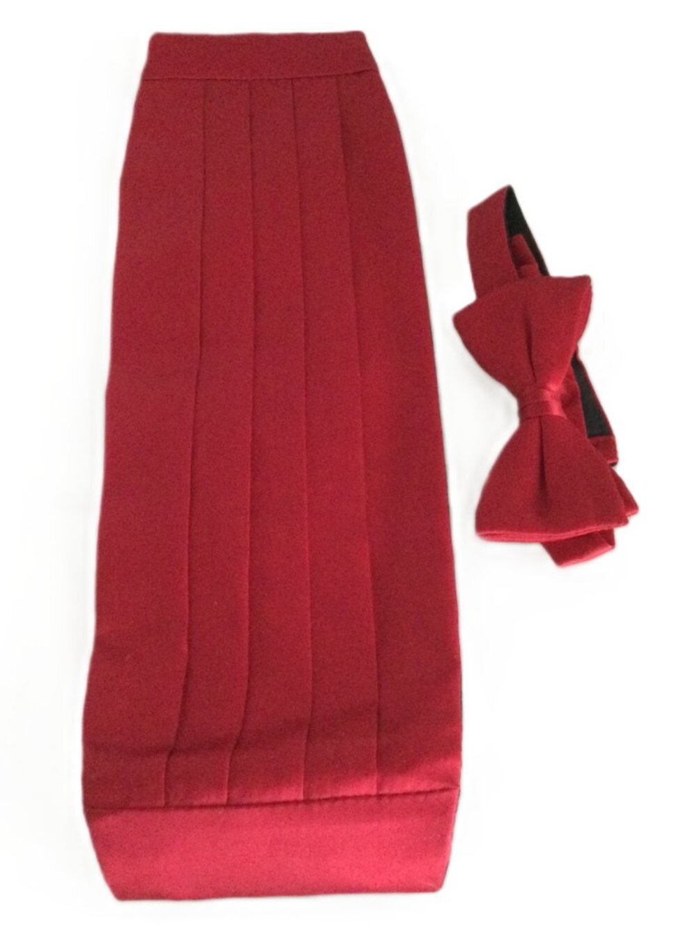 Vintage Adjustable Red Silk Adjustable Bow Tie and Cummerbund Set